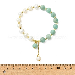 Pulseras redondas con dijes de amazonita natural y perlas cultivadas de agua dulce.&nbsp;BJEW-JB14061-01