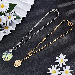 4 шт. 2-х цветное ожерелье из нержавеющей стали 304 с цепочками Фигаро&nbsp;NJEW-UN0001-33