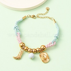 Браслеты с подвесками West Cowboy 304 из нержавеющей стали для женщин&nbsp;BJEW-C135-01G