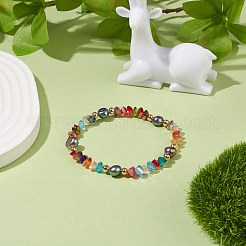 Bracciale elasticizzato da donna con perle naturali e perline triangolari in vetro&nbsp;BJEW-JB08230