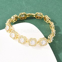 Bracelets carrés en laiton sertis de micro-pavés de zircon cubique transparent et de maillons en verre&nbsp;BJEW-T025-04G-03