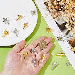 24 шт. 2-цветные броши-булавки в виде звезды/креста из сплава&nbsp;AJEW-FH0006-08