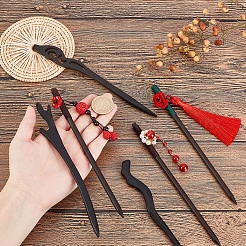 6 bâtonnet à cheveux en bois de 6 styles&nbsp;OHAR-SC0001-03