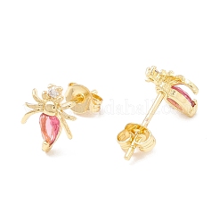 Orecchino a bottone in ottone con micro pavé di zirconi&nbsp;EJEW-C021-07G