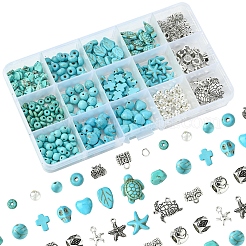 Наборы для изготовления браслетов из синтетических бирюзовых бусин разных форм своими руками&nbsp;DIY-FS0007-53