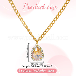4 шт. 4 цвета латунные стразы каплевидная подвеска алюминиевая цепь ожерелья для женщин&nbsp;NJEW-HY0001-33