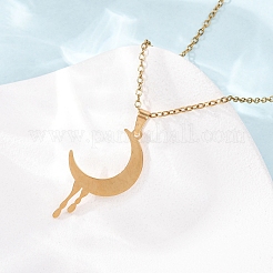 Collares con colgante de luna fundida de acero inoxidable 304 y cadena de cable para hombres y mujeres&nbsp;NJEW-K308-01C-G