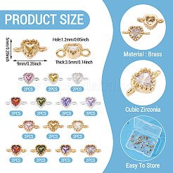28 Stück 14 Farben Messing Pavé Zirkonia Herz Glieder Verbinder Charms&nbsp;KK-TA0003-46