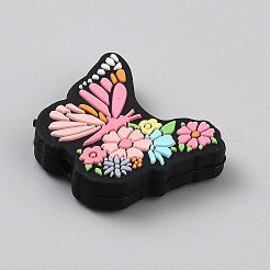 Perles en silicone écologiques de qualité alimentaire en forme de papillon avec fleur&nbsp;SIL-CJC0012-07B
