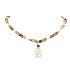 Colliers à pendentif rectangulaire en perle baroque keshi naturelle et tourmaline multicolore naturelle facettée en forme de cube&nbsp;NJEW-JN06247