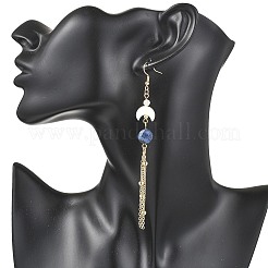 Серьги-подвески из натурального лазурита круглой формы с луной&nbsp;EJEW-JE06813-01