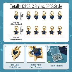 12 pz 2 stili ottone micro pavé zirconia cubica charms&nbsp;KK-TA0008-70B