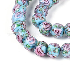 Нити бусин-рондель с внутренним цветком ручной работы в технике лэмпворк&nbsp;LAMP-T022-24E