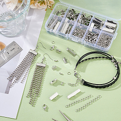 Ensembles de recherche de bijoux en argent avec des embouts de ruban de fer de tailles mélangées&nbsp;FIND-PH0003-01P