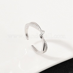 925 регулируемое кольцо-манжета из стерлингового серебра с микропаве из прозрачных кубических цирконий для женщин&nbsp;RJEW-G351-04P