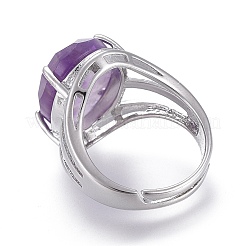 Регулируемые граненые перстни с натуральным аметистом&nbsp;RJEW-I068-B09-1