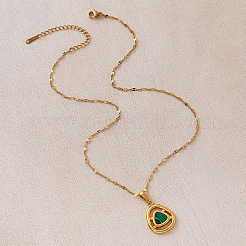 Colliers pendentifs triangle vintage en acier inoxydable 304 et malachite synthétique pour femmes&nbsp;NT2784