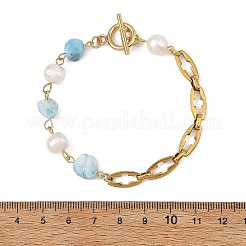 Bracelets en pépites de larimar naturel et perles&nbsp;BJEW-JB14436-01