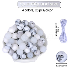 80шт 4 стильных круглых силиконовых фокусных бусины&nbsp;SIL-SZ0001-22A