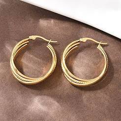 Серьги-гвоздики с тройным кольцом из нержавеющей стали 304&nbsp;EJEW-P324-08G