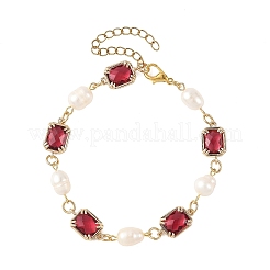 Armbänder aus natürlichen Süßwasserzuchtperlen und Messing-Glasgliederketten für Damen&nbsp;BJEW-JB14214