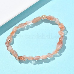 Эластичные браслеты из натуральных бусин солнечного камня для женщин&nbsp;BJEW-Z158-02C-02