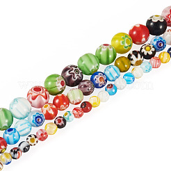 3 brin 3 styles de brins de perles rondes en verre millefiori faites à la main&nbsp;LAMP-TA0002-68