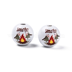 Perles en bois imprimées sur le thème du camping&nbsp;WOOD-D006-11