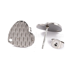 Orecchini a bottone in acciaio inossidabile 304 a forma di cuore anti-ossidazione&nbsp;EJEW-O104-11P