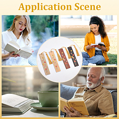 4шт 4-х цветный деревянный прямоугольник с цветочными закладками&nbsp;AJEW-GF0011-64