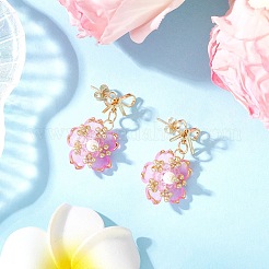 Pendientes colgantes con cuentas de vidrio y flores hechos a mano&nbsp;EJEW-MZ00471