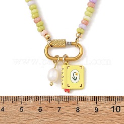 Collana da donna con ciondolo a rondella in acciaio inossidabile 304 e vetro colorato.&nbsp;NJEW-JN06540-02
