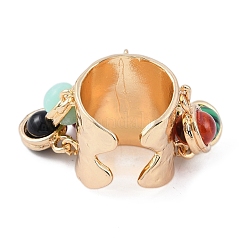 Женские кольца на палец с подвесками из натурального малахита и лэмпворка&nbsp;RJEW-Z047-03G