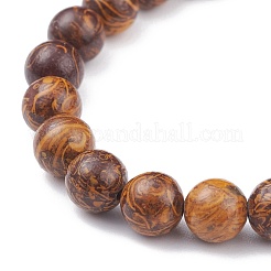 8.5mm ronde peau d'éléphant naturel jaspe/miriam pierre/perles de calligraphie bracelet extensible pour hommes femmes&nbsp;BJEW-JB07087-02