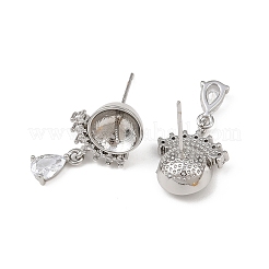 Фурнитура для сережек-гвоздиков в форме капли с микропаве из прозрачных кубических цирконий из латуни&nbsp;KK-H524-07P