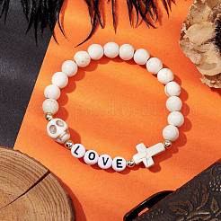 Braccialetti elasticizzati rotondi con perline turchesi sintetiche da 8 mm&nbsp;BJEW-JB10467-02