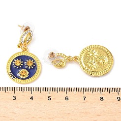 Плоские круглые серьги-гвоздики из сплава с цветочным узором и стразами EJEW-M085-01G