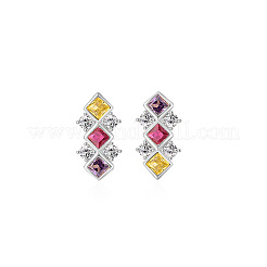 Orecchini a bottone in argento sterling con zirconi cubici colorati e pavé a forma di rombo 925&nbsp;WGF0FD8-03