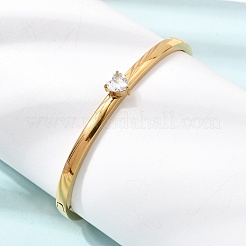 Bracciali rigidi da donna in acciaio inossidabile 304 con chiusura a cerniera e cuori impreziositi da zirconi cubici trasparenti.&nbsp;SA-CBAC920-17G