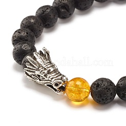 Ensemble de bracelets extensibles de perles rondes en pierre de lave naturelle et pierres mélangées&nbsp;BJEW-JB07466