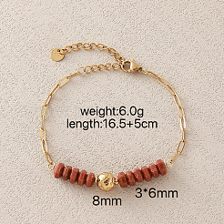 Bracelets pour femmes composés de perles heishi hexagonales en pierre de soleil synthétique et d'une chaîne en acier inoxydable 304 de type trombone.&nbsp;SG1071-1