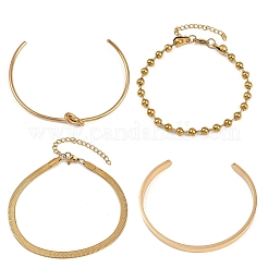 4 шт. наборы цепочек и браслетов-манжет из нержавеющей стали 304 для женщин и мужчин&nbsp;BJEW-F505-02G
