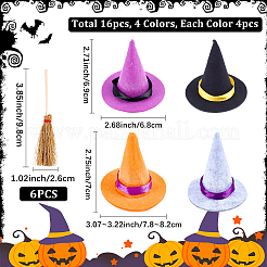 16 шт. мини-шляпки ведьмы из полиэстера&nbsp;AJEW-CP0009-34