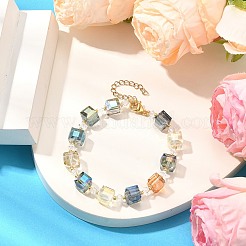 Bracelets extensibles en perles de verre galvanoplastie pour femmes&nbsp;BJEW-JB11213-03