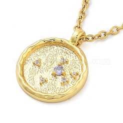 Pendentifs ronds et plats en acier inoxydable 304 avec zircone cubique&nbsp;STAS-S145-01B
