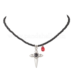 Готический крест из эмалевого сплава и красная каплевидная подвеска&nbsp;NJEW-JN05827