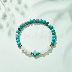 Pulsera elástica con cuentas de turquesa sintética (teñida)&nbsp;BJEW-JB08287-03