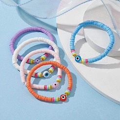 Браслет из полимерной глины Heishi Surfer стрейч&nbsp;BJEW-JB09641