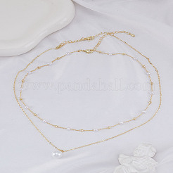 2 шт. ожерелья из искусственного жемчуга из латуни и АБС для женщин&nbsp;NJEW-LP0002-80