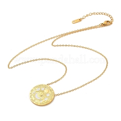 Ожерелья с плоским круглым кулоном из нержавеющей стали 304 с прозрачным кубическим цирконием и фазами Луны&nbsp;LS-NJEW-R018-03G